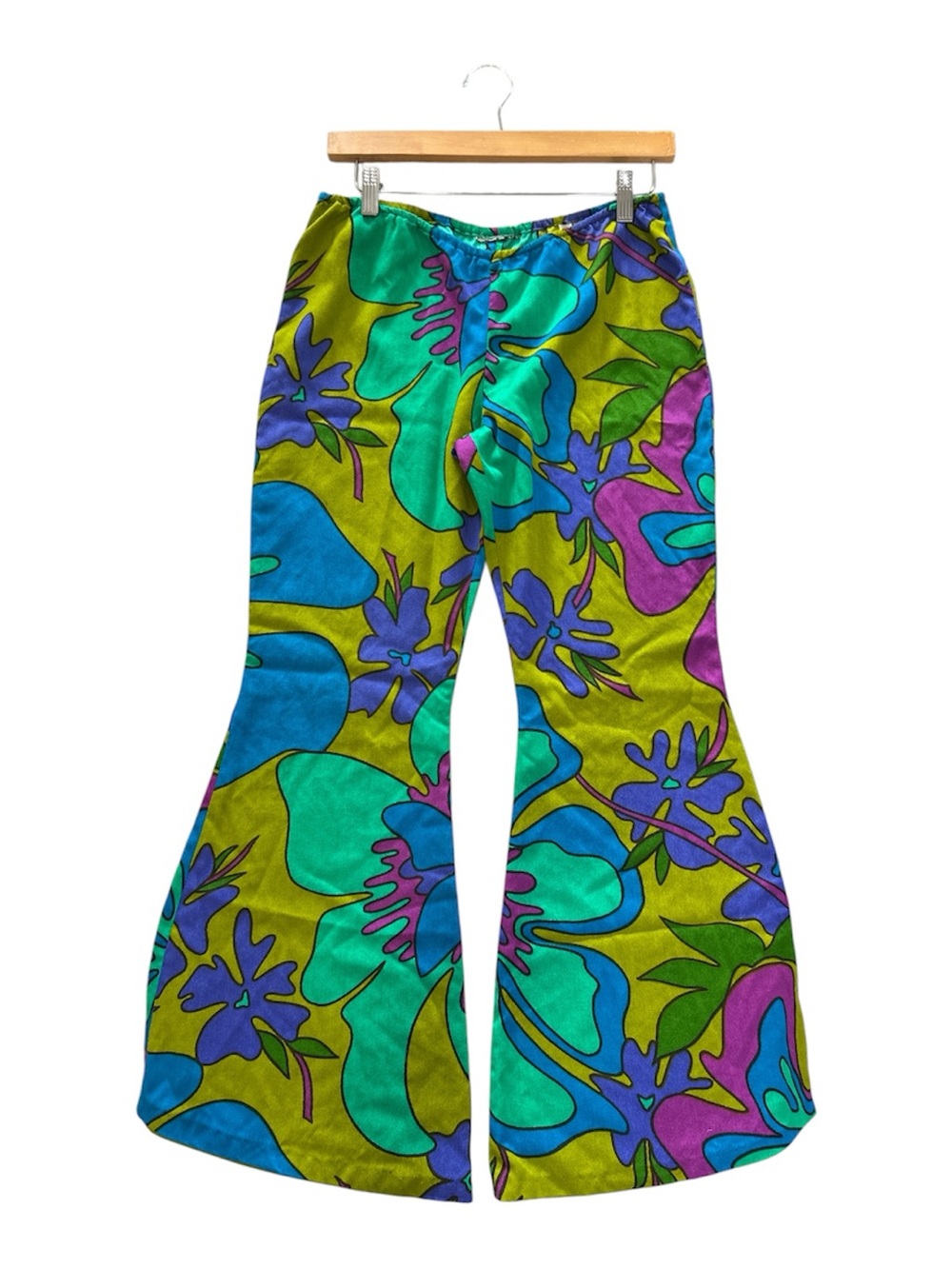60’s psychedelic floral bark cloth wide leg pants S-M